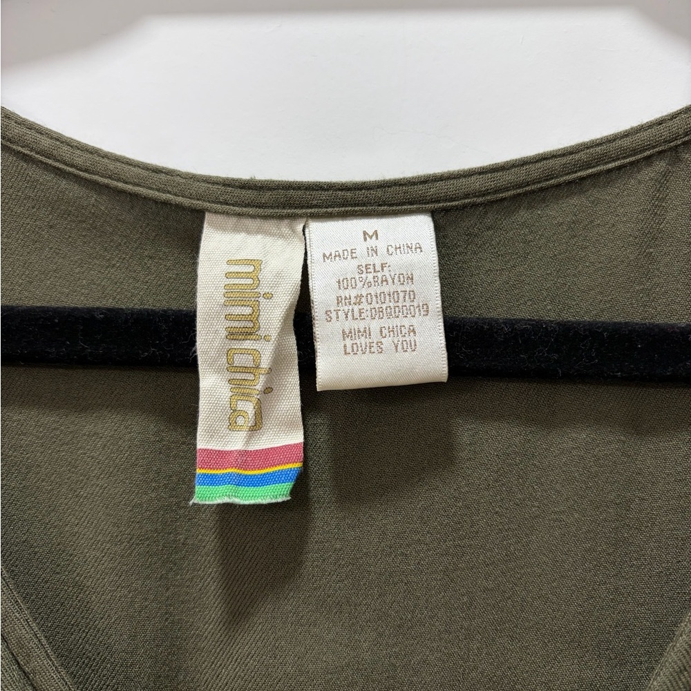 Mimi Chica Olive Green Button Down Midi Dress With Cut Out and Tie. Size Medium - Picture 4 of 6